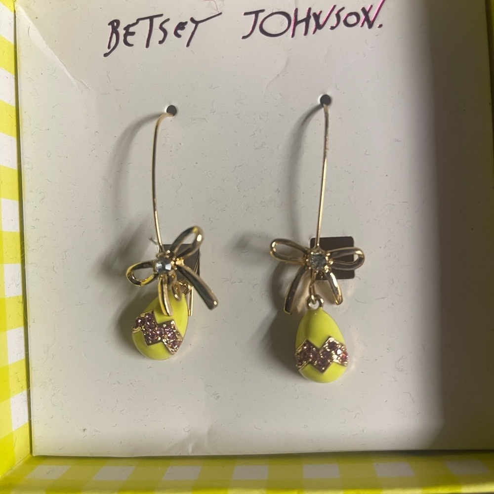 Betsey Johnson Yellow Easter Egg Earrings